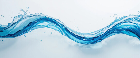 wide panoramic clean light blue color transparent water wave in white background 