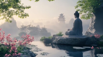 Sitting meditating buddhist created with Generative AI