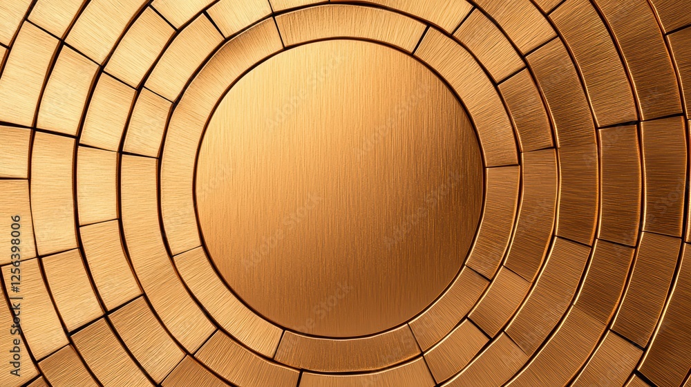 Poster circular golden pattern with textured segments on a metallic background