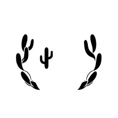 Minimalist monochrome cactus arrangement, set on a blank white background with a centrally-placed cactus and two stylized surrounding clusters.