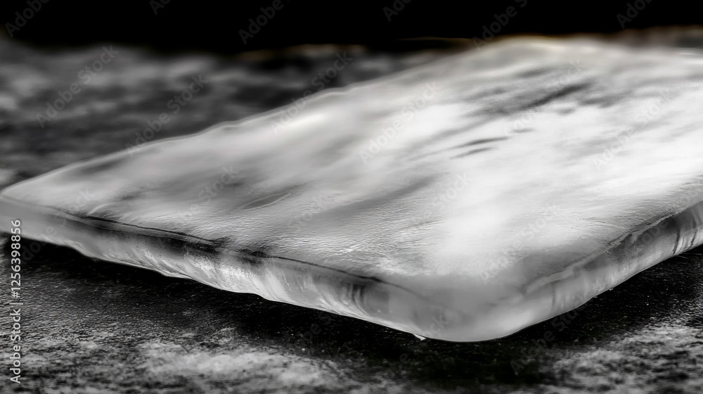 Poster smooth white marble slab resting on a dark surface showcases natural patterns and textures in daylig