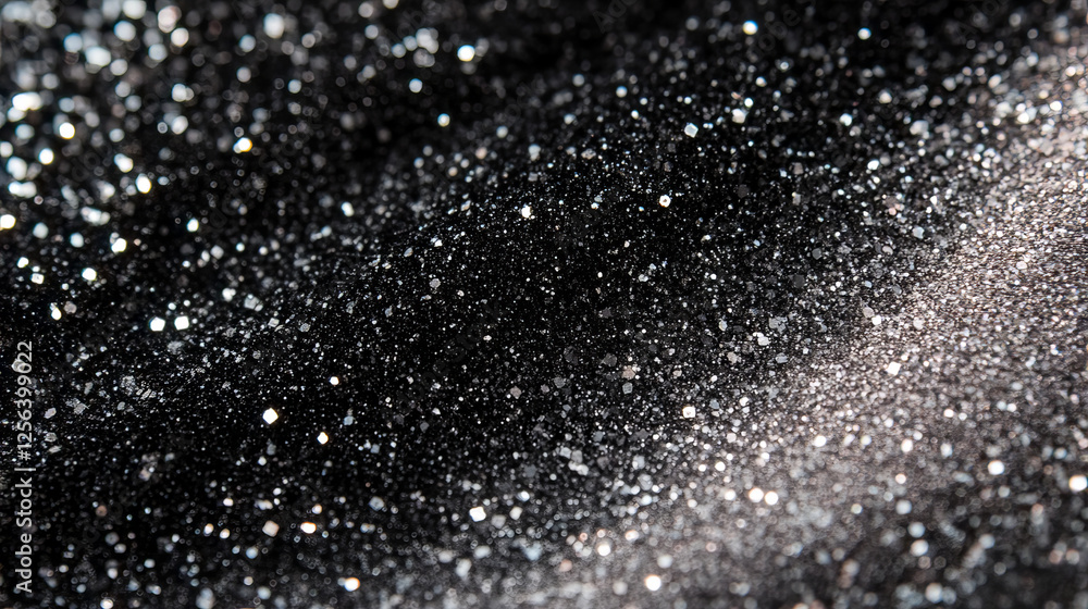 Wall mural sparkling black and silver particles create a mesmerizing texture in a close-up view