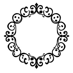 Ornate black oval-shaped decorative frame with an oval centre and ornamental flourishes.