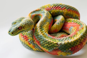 Primer plano de una serpiente de colores brillantes, retrato de una serpiente venenosa multicolor