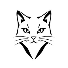 Stylized cat head, black and white minimalist drawing with clean lines.