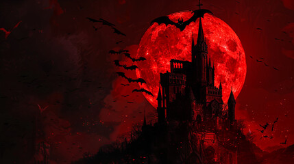 Abandoned Castle Ruins Under a Sinister Red Sky