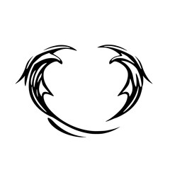 Obraz premium Abstract, Minimalist black-and-white symmetrical tattoo/artwork of two symmetrical stylized shapes with sharp points, on a white background.