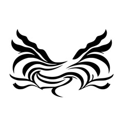 Symmetrical abstract floral pattern: black ink swirls.