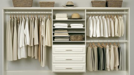 Minimalist Wardrobe with Neutral Clothing and Natural Light