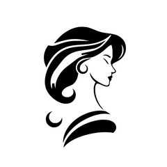 Silhouette of a woman, profile, black and white illustration of a woman, showing elegance.