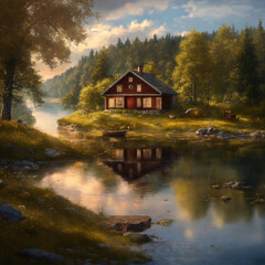 Fototapeta premium house on the lake