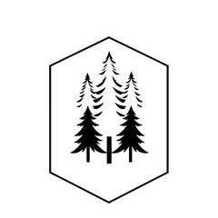 Obraz premium Minimalist Iconography: Silhouette of pine trees within a hexagonal frame.