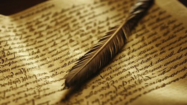 Ink and quill on ancient parchment showcasing elegant cursive writing from a historical time period