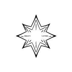 Obraz premium Hand-drawn eight-pointed star on white background, featuring minimalist simplicity, a simple, ink-like style.
