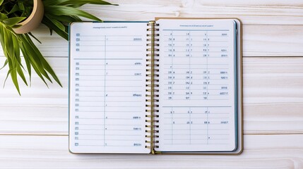 Minimalist Weekly Planner Open on White Wooden Desk