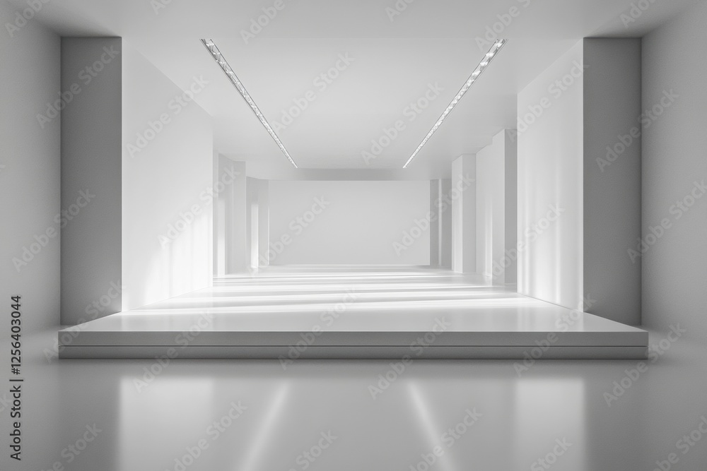 Aufkleber monochromatic minimalist runway featuring clean lines and soft lighting in a spacious gallery style 