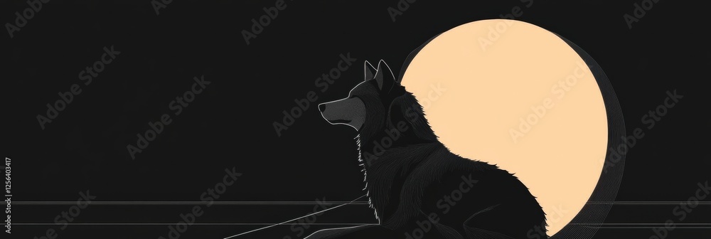 Poster minimalist wolf silhouette against full moon with room for text above and below. generative ai