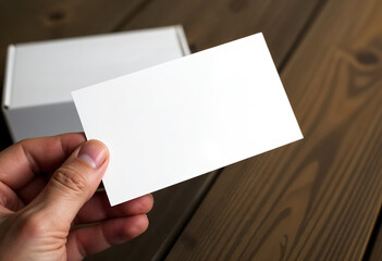 Fototapeta premium Blank white Business card presentation of Corporate identity on wood background 