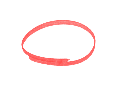 Hand-drawn Red marker circle isolated on a transparent background, brushstroke oval shape for design elements, highlighting, underlining,