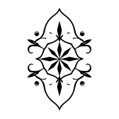 Ornate Black and White Mandala Art: A symmetrical, floral-inspired design featuring a central star and elegant curved lines.