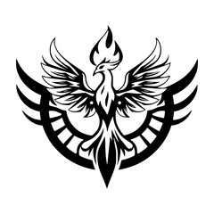 Majestic Phoenix in Black & White, Rising Icon: a stylized illustration of the firebird.