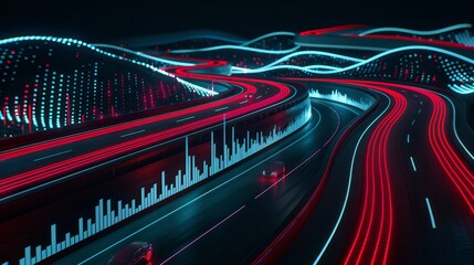 Illuminated digital financial chart featuring glowing lines and data visualization on dark backdrop