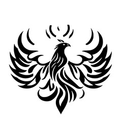 Tribal Phoenix with Outspread Wings. A black ink Phoenix logo.