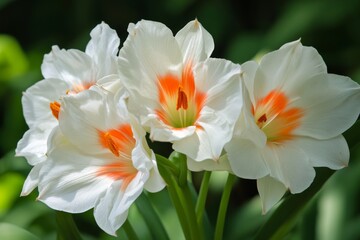 Fototapeta premium Vibrant white flowers with orange accents blooming in a garden during springtime