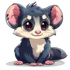 Cartoon-style possum with big eyes and a cheerful expression.