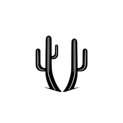 Desert Cactus Sunset Silhouette: A simple, minimalist drawing of two symmetric black cactus shapes with thin white trim against white background.