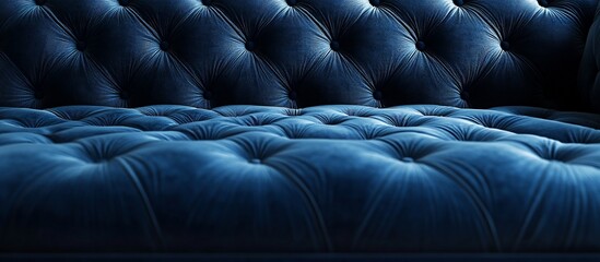 Fototapeta premium Elegant blue tufted velvet couch showcasing intricate details and soft texture in a modern setting