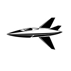 Silhouette of a Jet Fighter in Flight, Black and White Vector Graphic against White Background.