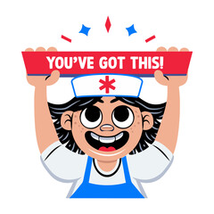 A flat sticker of happy nurse with you have got this typography 