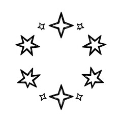 Geometric Sketch: A Ring of Stars in a White Backdrop with Varying Sizes