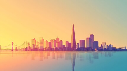 Fototapeta premium San Francisco Skyline Sunset Cityscape Golden Gate Bridge