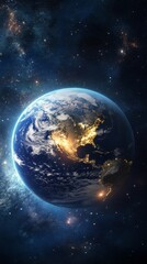 Obraz premium View of Earth at Night Highlighting Cities and Population Across Continents