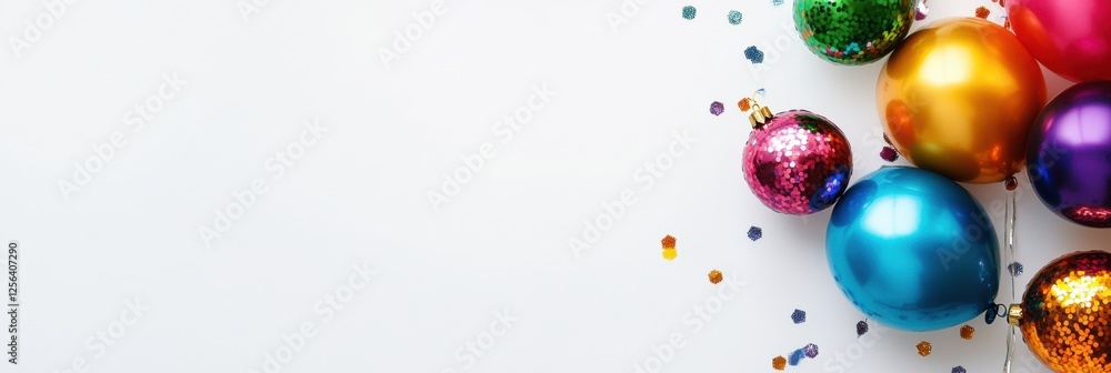 Poster Celebrate with colorful balloons and shimmering tinsel for an unforgettable festive occasion in a minimalist space. Generative AI