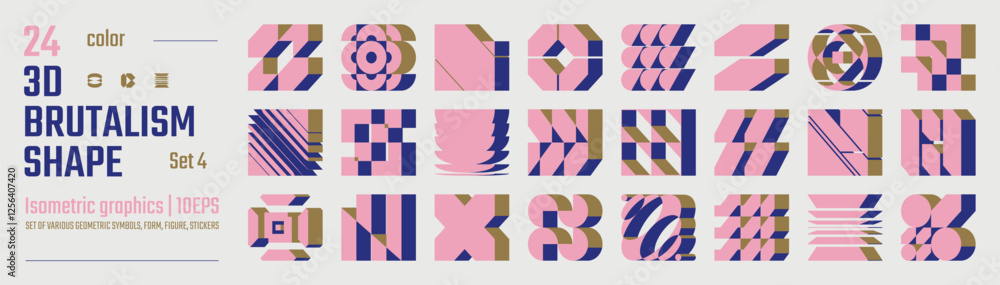 Aufkleber 3d color postmodern abstract geometric graphic elements, brutalist vector shapes, refraction and dis