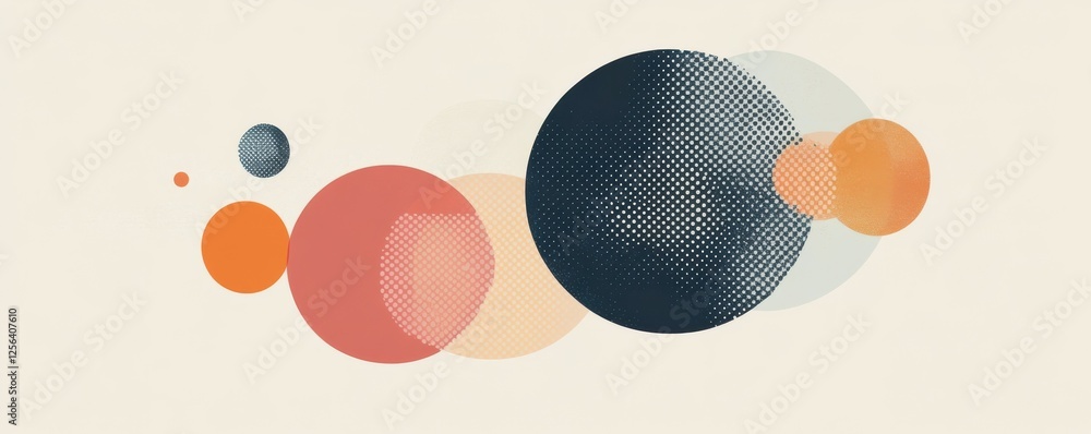 Poster abstract geometric composition with overlapping colorful circles in halftone style