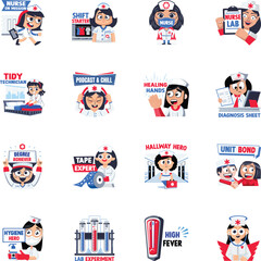 Set of Flat Style Nursing Life Stickers 