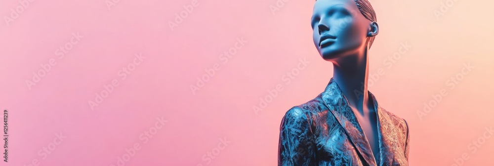 Poster stylish mannequin in modern outfit against pastel background with clean lighting and blank space for