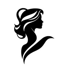 Silhouette profile of a woman with winded hair, portraying her back, in a minimalist style.