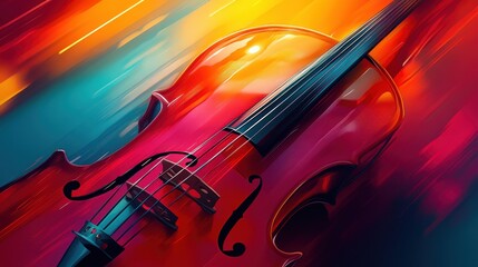 Fototapeta premium Artistic representation of a vibrant, colorful violin with dynamic abstract brushstrokes, emphasizing motion and passion within musical themes