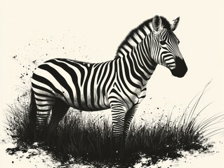 Fototapeta premium Majestic Zebra Standing in Black and White Amidst Tall Grass in a Striking Wildlife Portrait Capturing Natural Beauty and Elegance