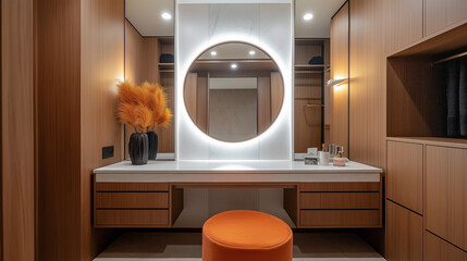 Elegant large framed mirror positioned above a stylish vanity, infusing interiors with sophistication and depth