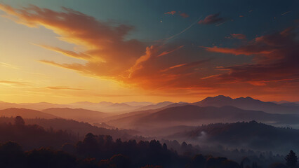 Fototapeta premium Majestic sunset in the mountains landscape. Dramatic scene. Carpathian, Ukraine, Europe. Beauty world.