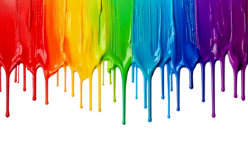 Dripping paints in rainbow colors on transparent background