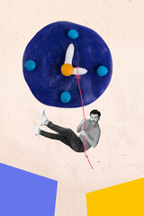 Composite artwork photo collage template sketch of deadline point time work o'clock young man hand...