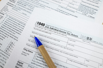us tax forms 1040. For 2023, business tax time concept.