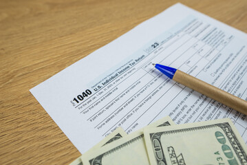 us tax forms 1040. For 2023, business tax time concept.